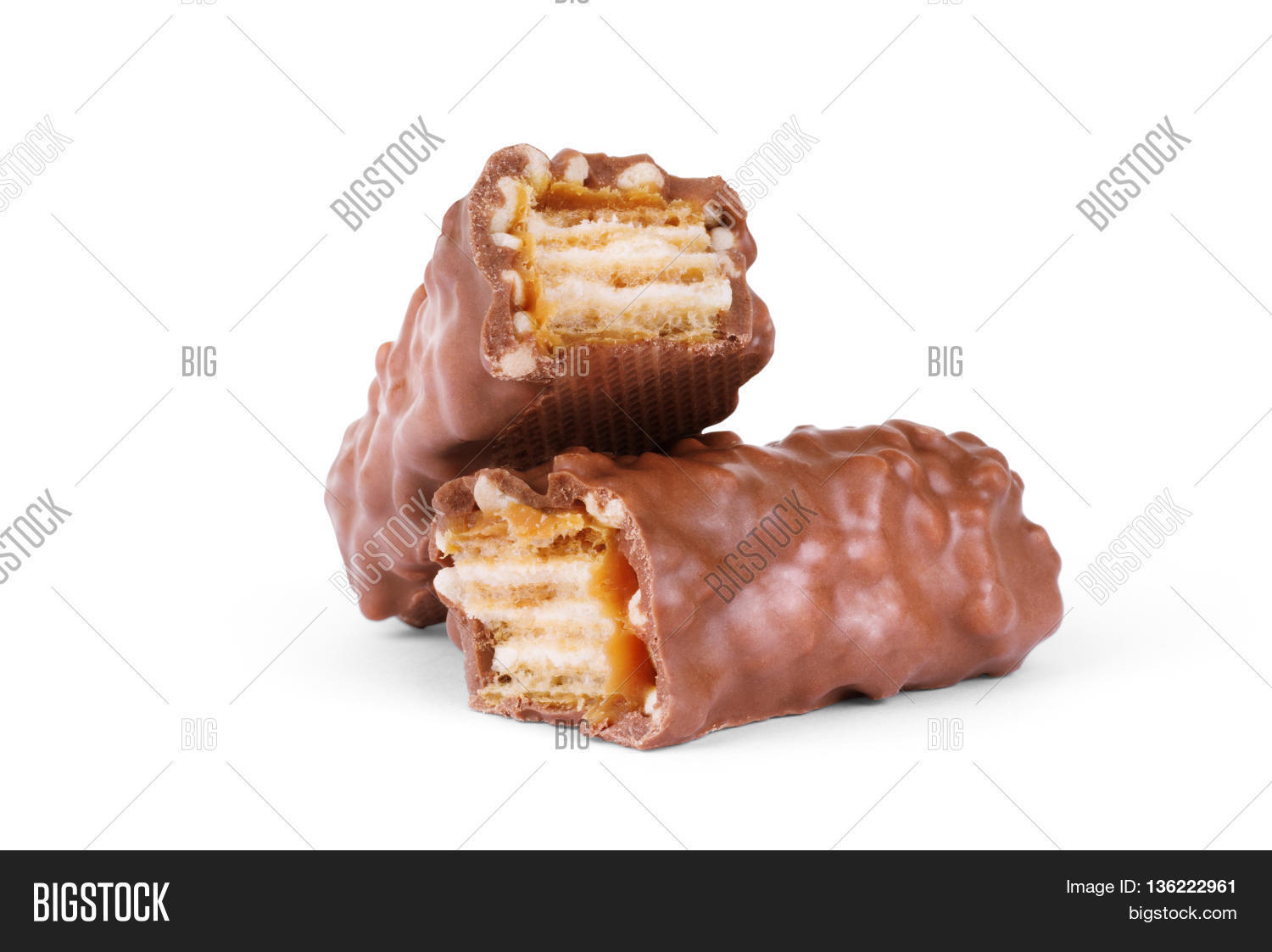 two chocolate bars caramel, closeup, isolated, cross, two