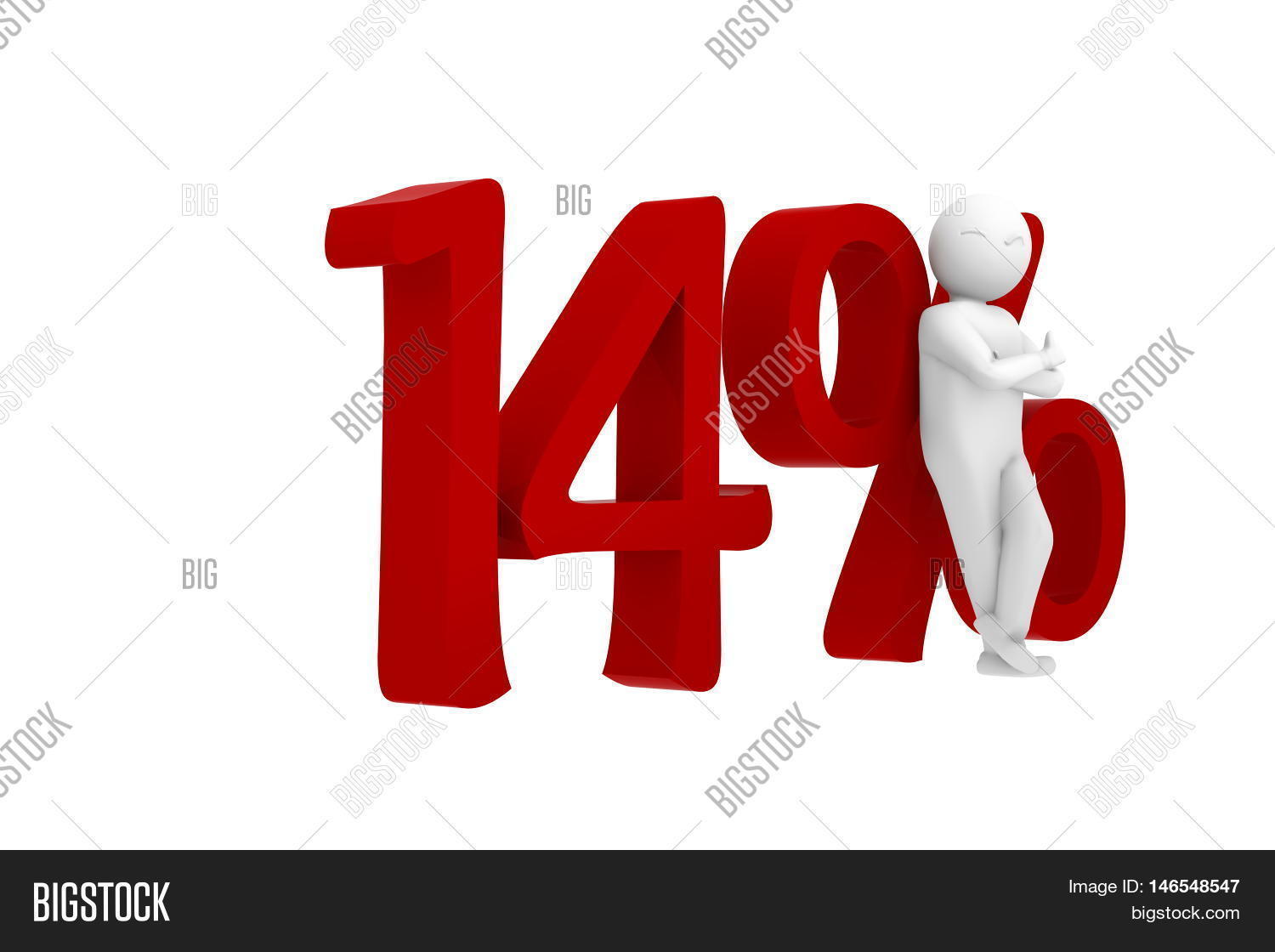 3d human leans against a red 14%