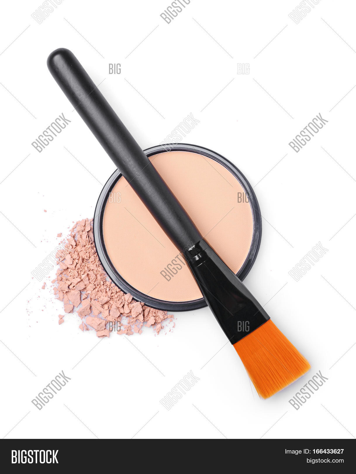 beige face powder with brush for make up isolated on white