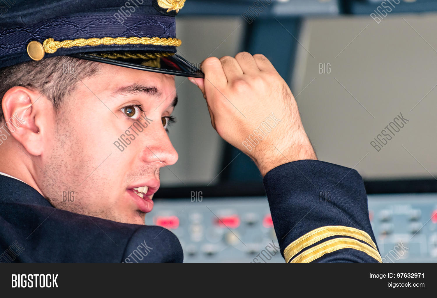 young pilot first officer ready for takeoff in f