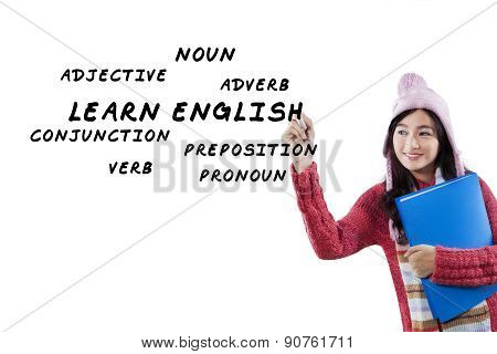 pretty student learns english