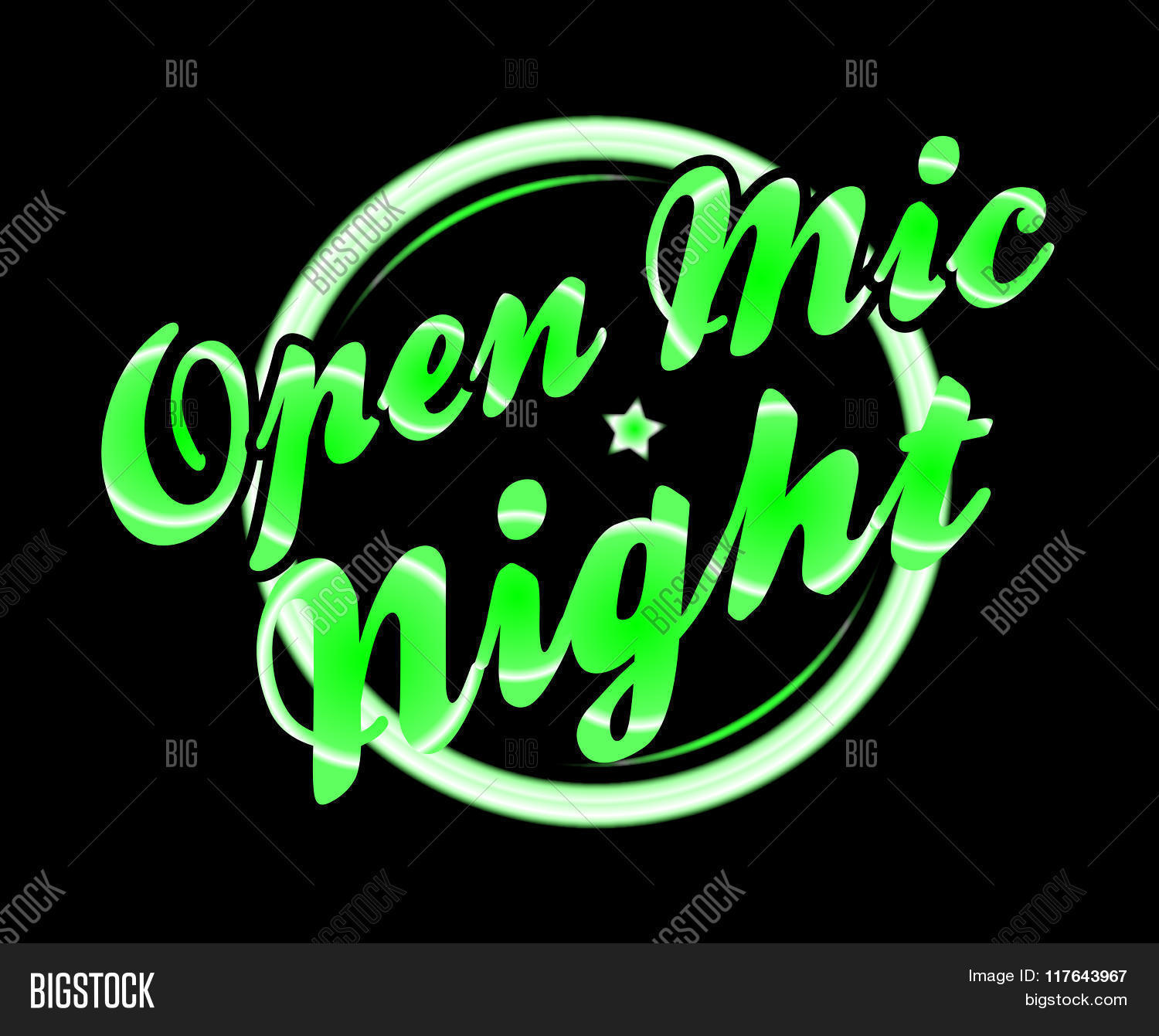 open mic night florescent light over a black background
