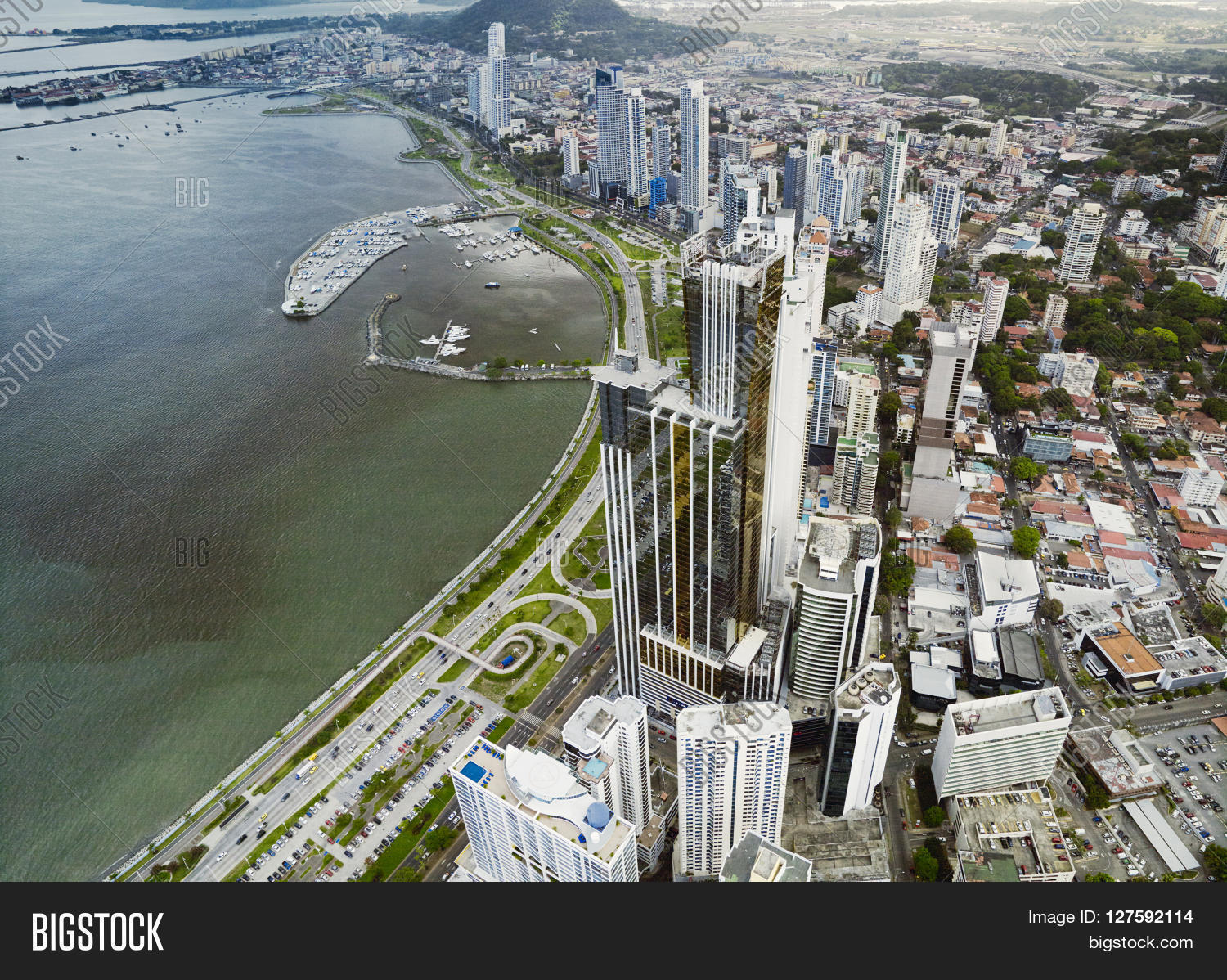 aerial view of the coastline of panama city, panama