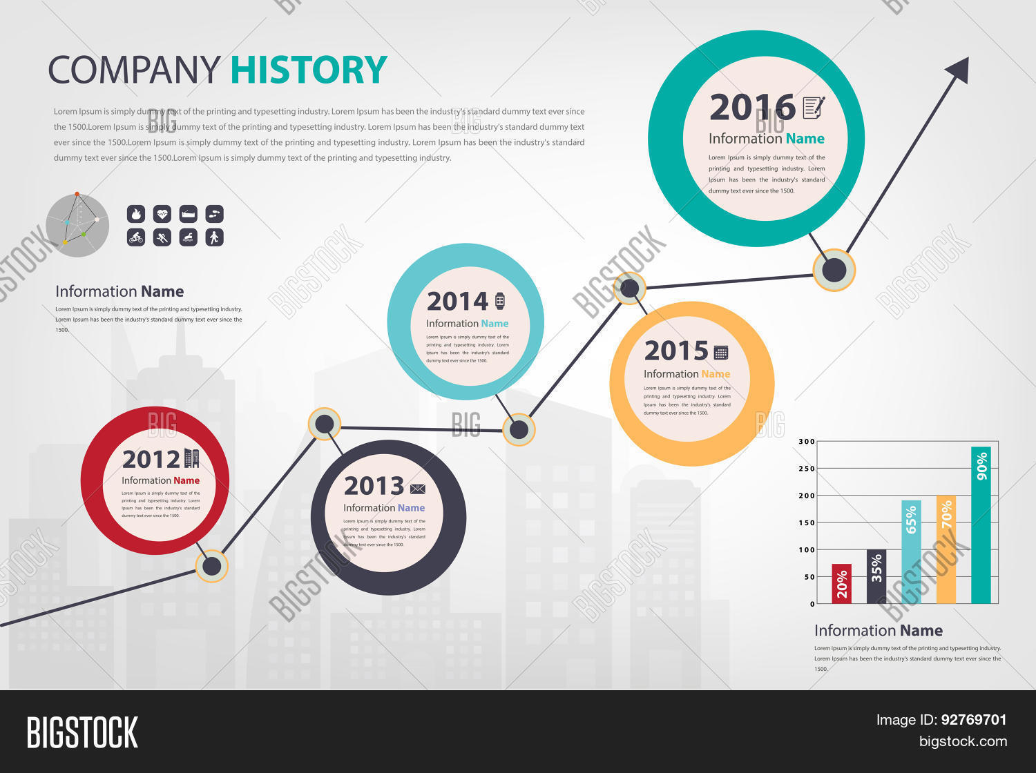 timeline & milestone company history infographic in vector style