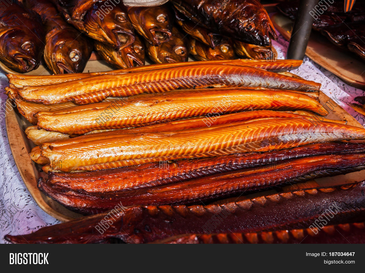 smoked fish on a market.