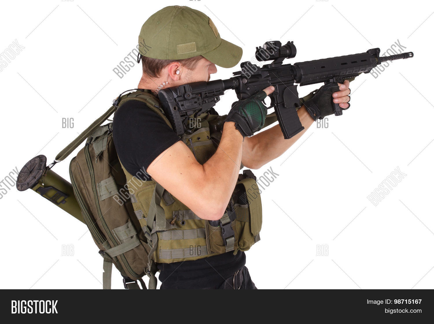 rifleman with m16 rifle isolated on white