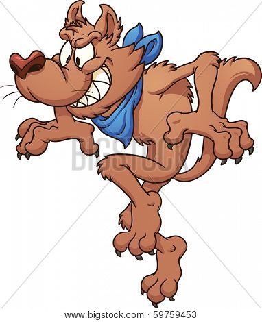 cartoon wolf tiptoeing.