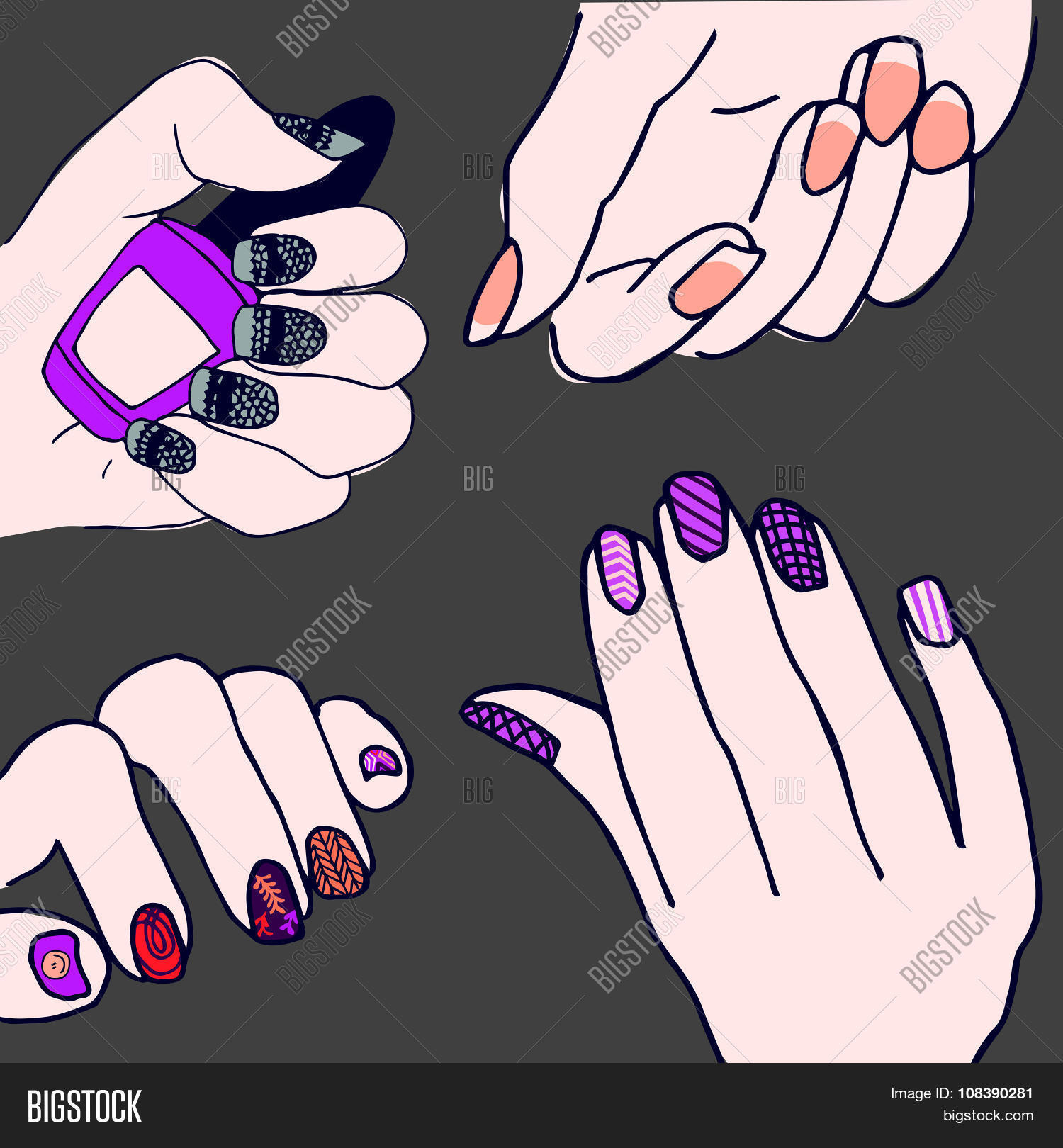 nail polish art concepts, including lace, ink, and french tips.