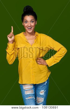 woman pointing her finger up