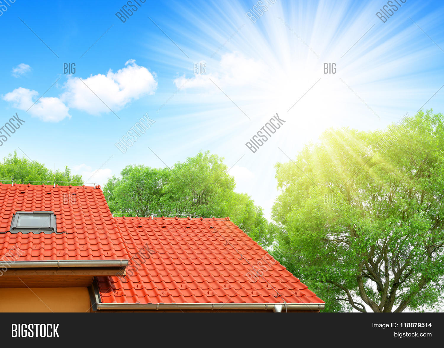 roof house with tiled roof.