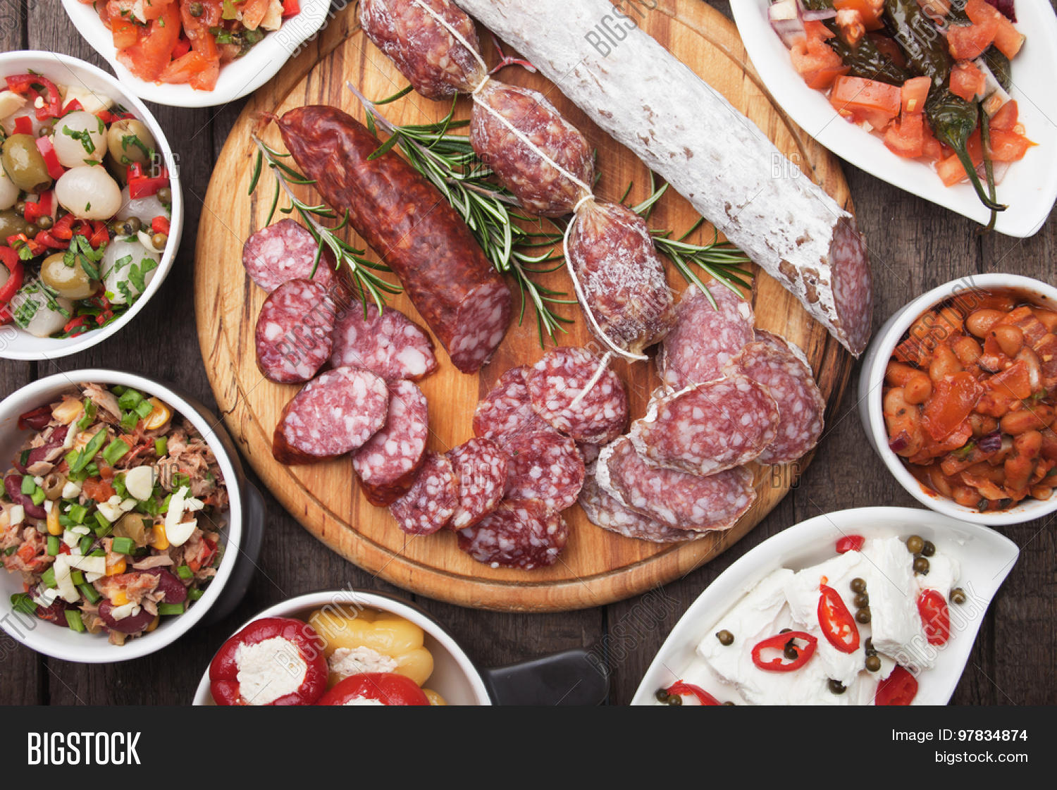 antipasto or meze, traditional mediterranean cold buffet food