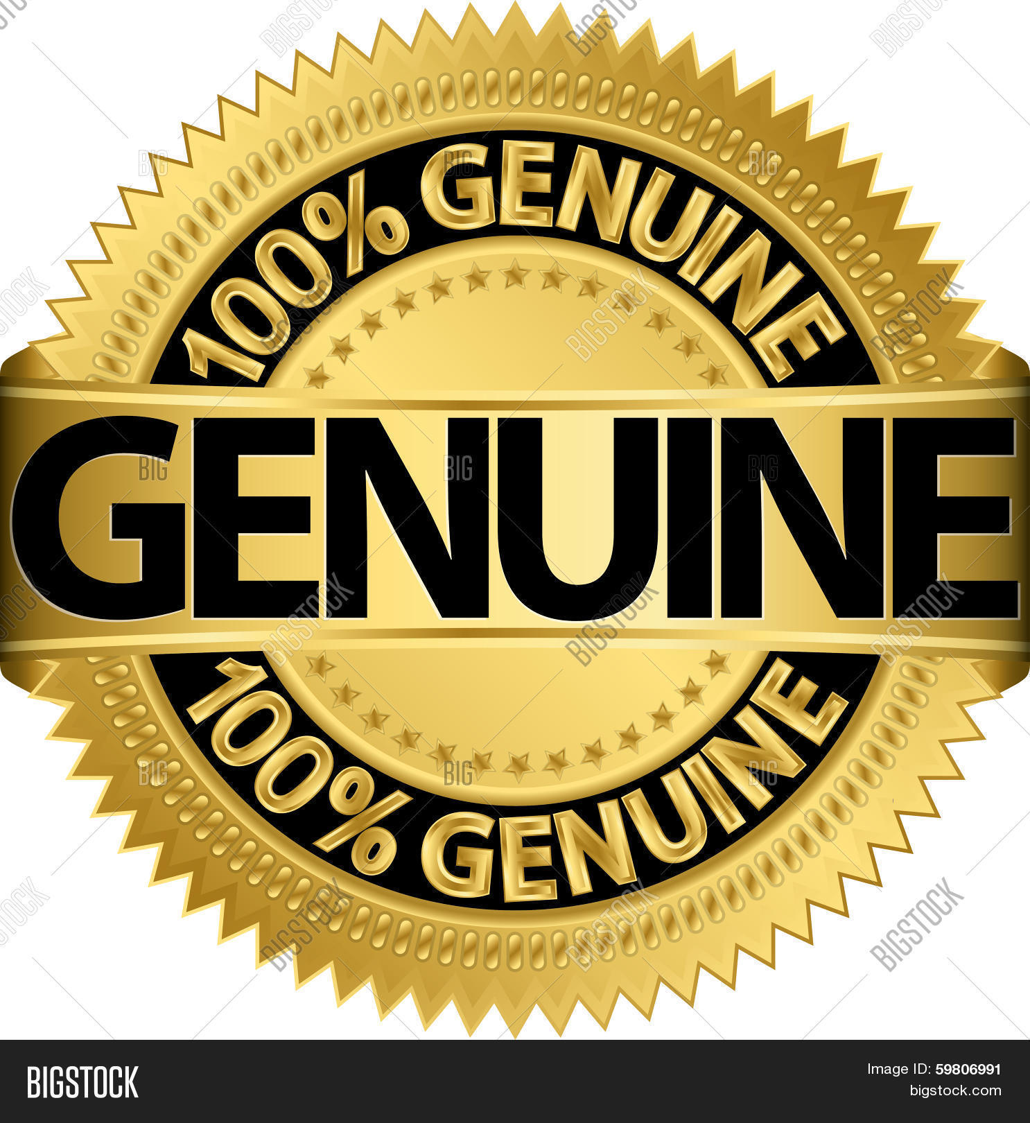 genuine 100 percent gold label, vector illustration