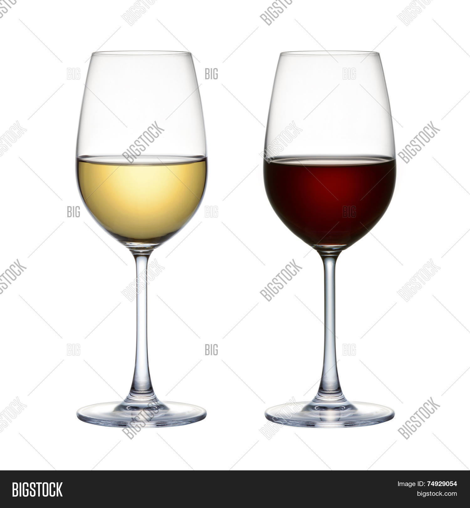 red wine glass and white wine glass isolated on a white back