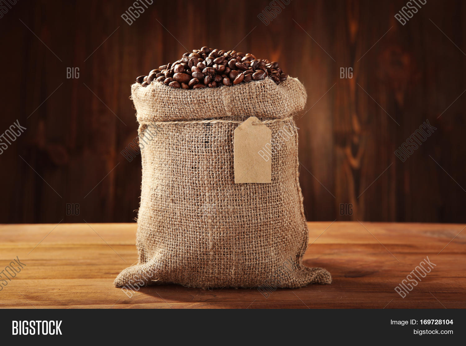 coffee beans in sackcloth on table
