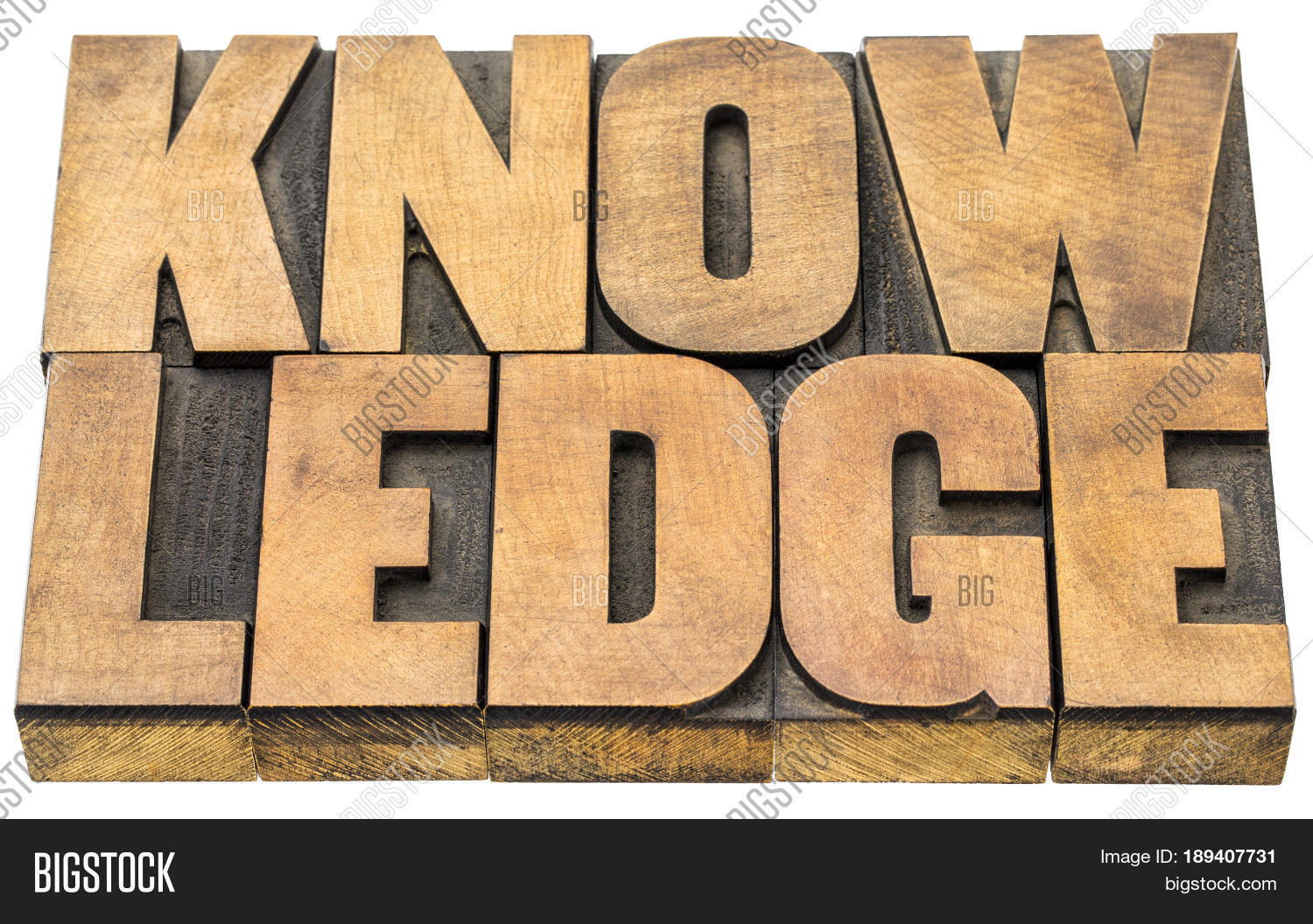 knowledge word abstract in wood type isolated on white